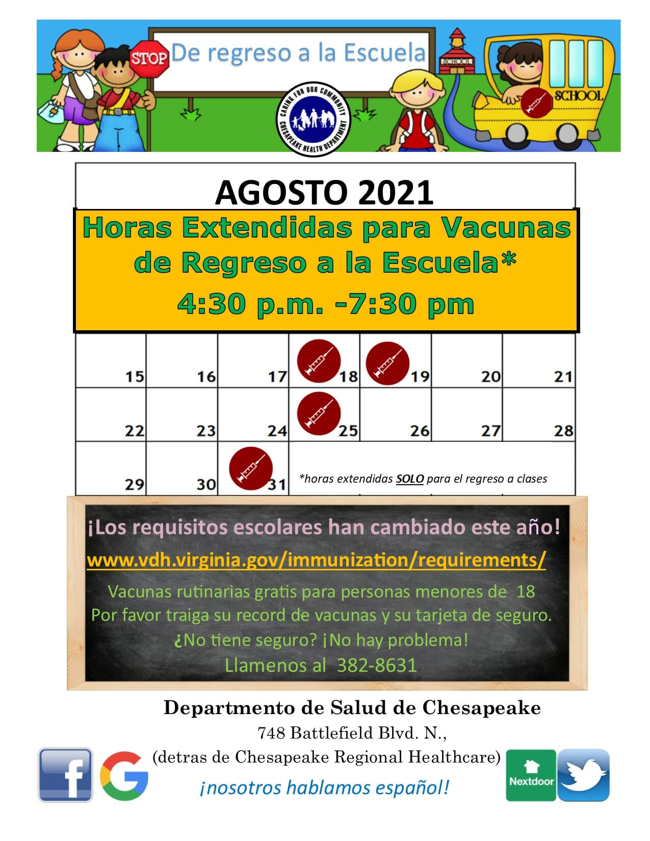 Back to School Immunization Clinic Chesapeake VA