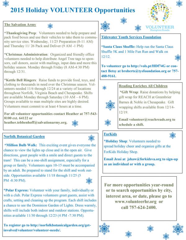 Holiday VOLUNTEER Opportunities in Hampton Roads 2015 Holiday VOLUNTEER Opportunities in Hampton Roads 2015