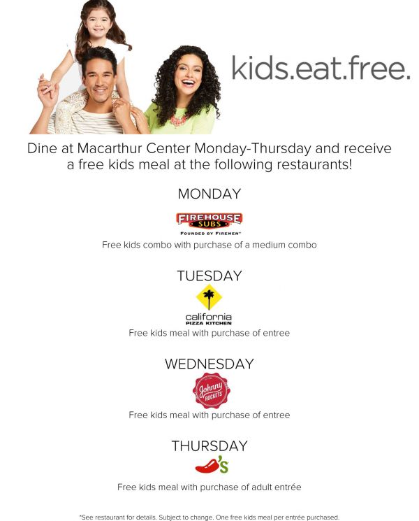 Kids Eat Free at MacArthur Center Kids Eat Free at MacArthur Center