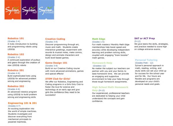 Sylvan Learning Center Chesapeake Fall STEM Schedule