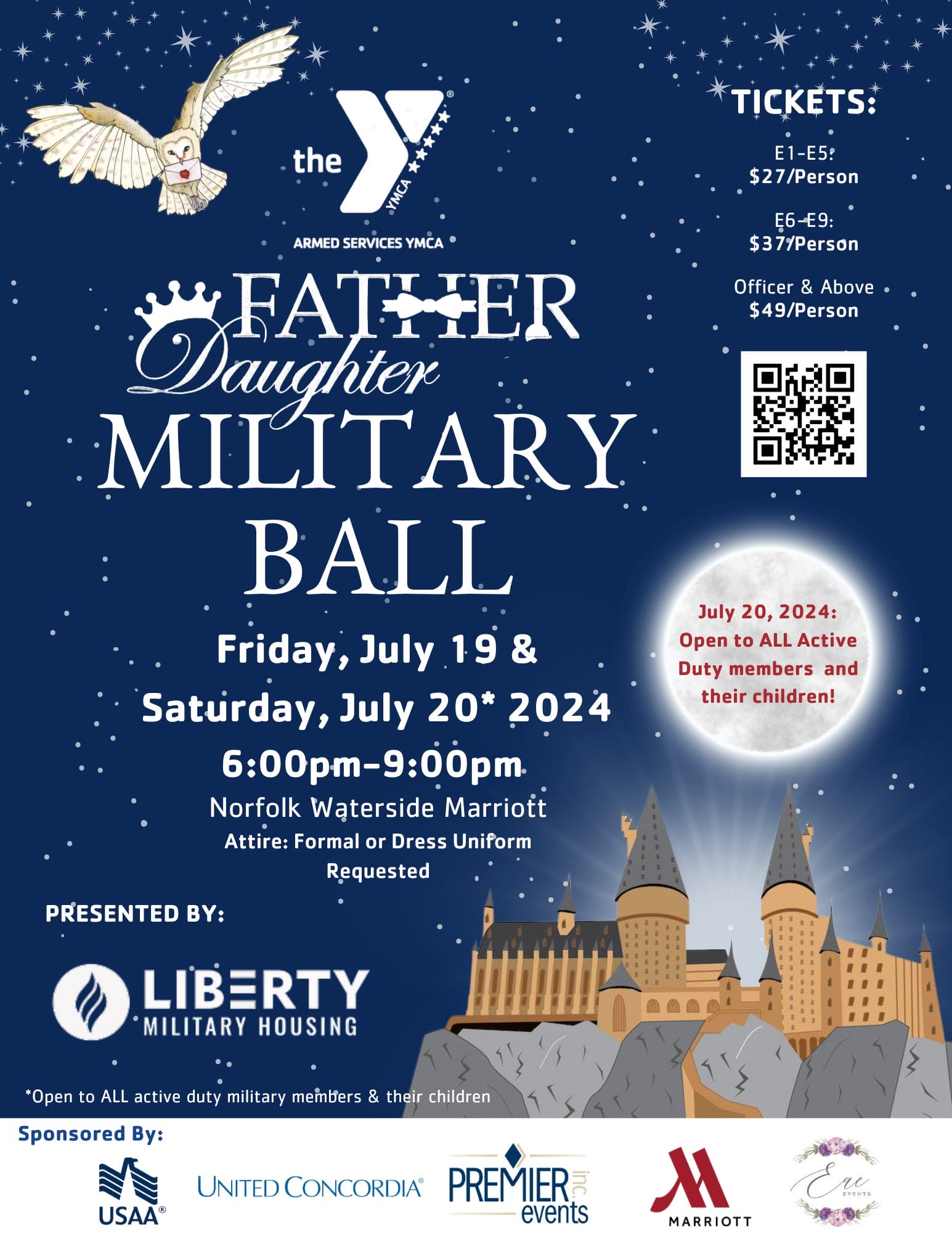 ASYMCA Father Daughter Military Ball to take place July 19 & 20, 2024. Tickets go on sale March 15, 2024.