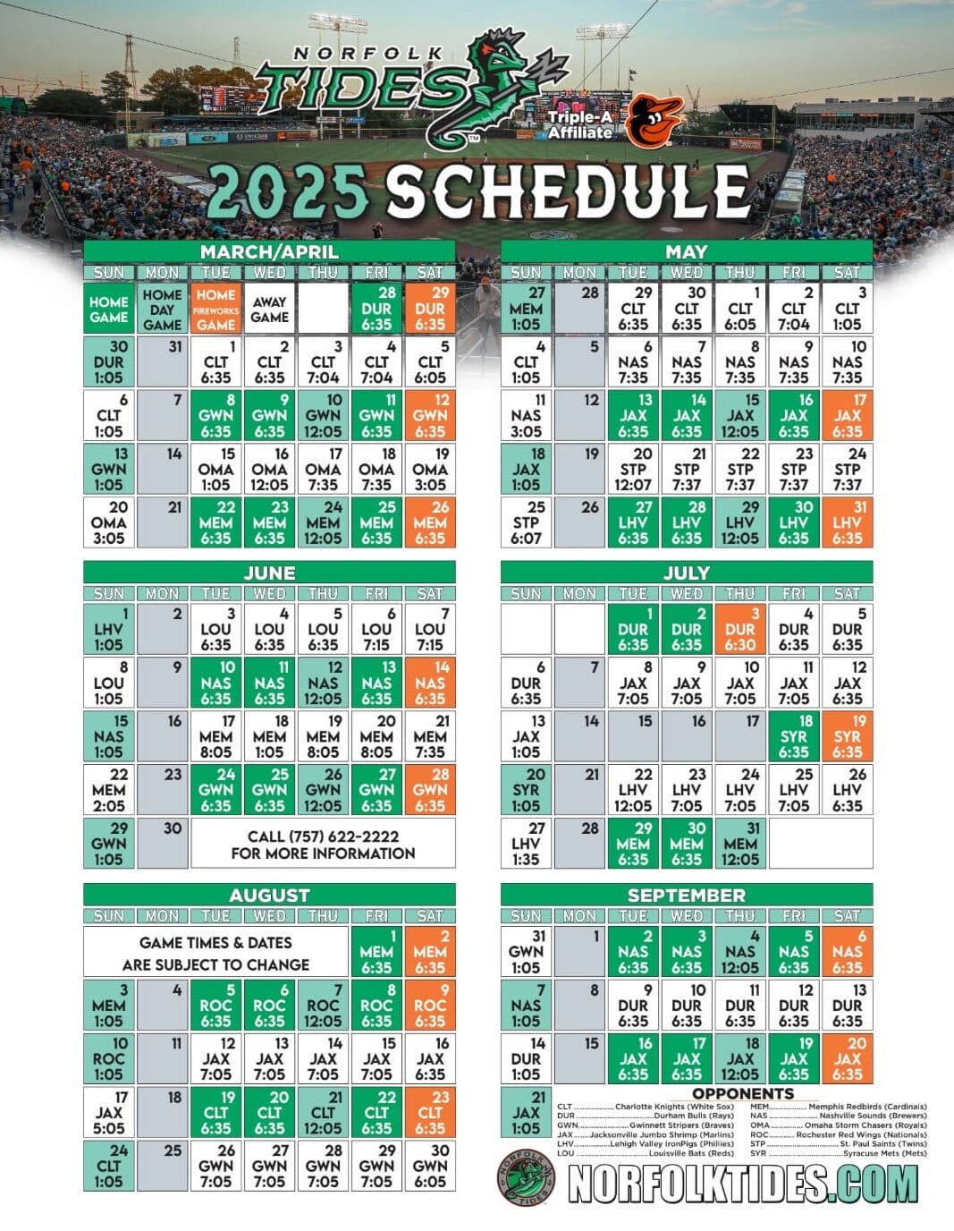 Norfolk Tides 2025 Game Schedule