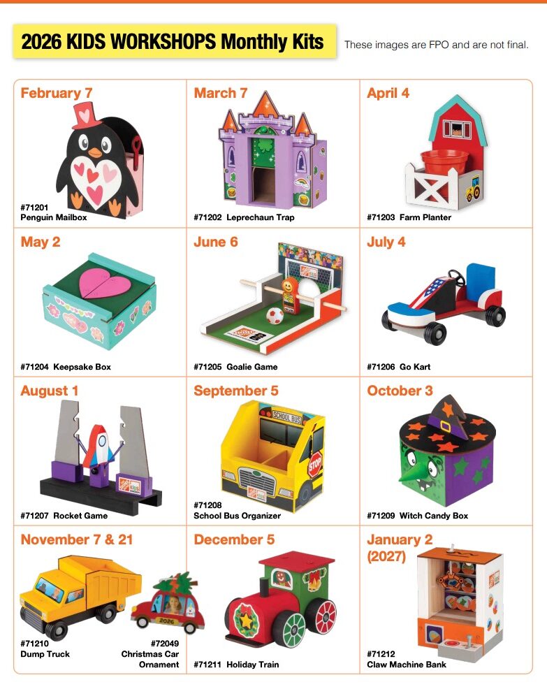 2026 The Home Depot Kids Workshops Schedule 2026